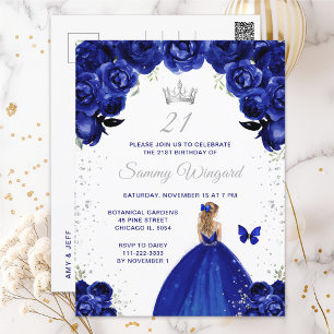 Carte Postale Bleu foncé Blonde cheveux Princess Anniversaire