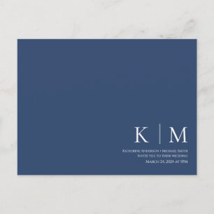 Carte Postale Bleu foncé et blanc-RSVP-Mariage-