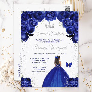 Carte Postale Bleu foncé Peau foncée Princesse Sweet sixteen