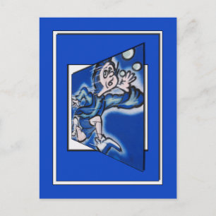 Carte Postale bleu garçon runnin' (cadre vert)