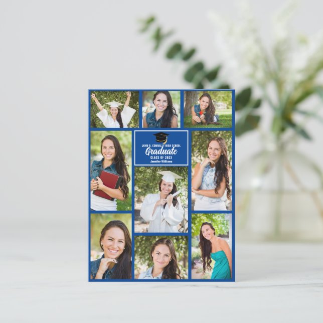 Carte Postale Bleu Graduate Photo Collage Moderne Graduation (Debout devant)