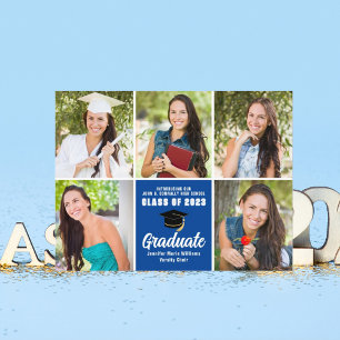 Carte Postale Bleu Graduate Photo Collage Moderne Graduation