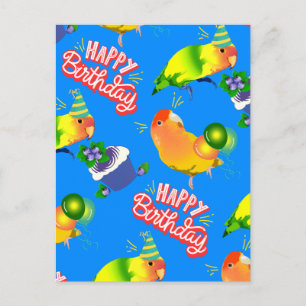 Carte Postale Bleu joyeux Joyeux Oiseaux d'anniversaire Lovebird