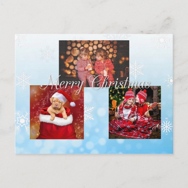 Carte Postale Bleu Joyeux Noël Photo personnalisée (Devant)