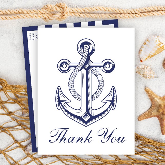 Carte Postale Bleu Marine Ancre Nautique Mariage Remerciements (Créateur téléchargé)