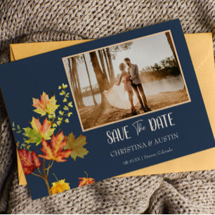Carte Postale Bleu marine Élégant Photo de feuilles sauvages pou