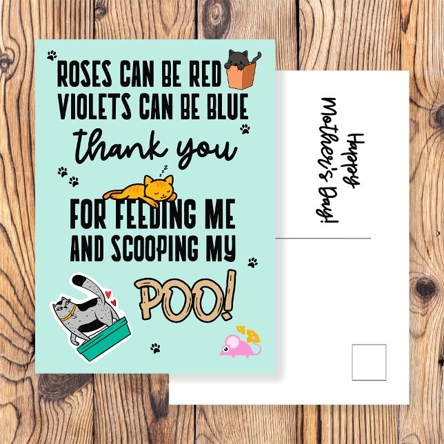 Carte Postale Bleu mignon amusant Bonne fête des mères de chat (Créateur téléchargé)