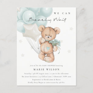 Carte Postale Bleu mignon ours Baby shower de ballon d'attente p