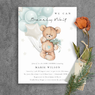 Carte Postale Bleu mignon ours Baby shower de ballon d'attente p