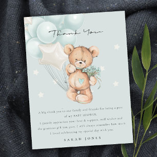 Carte Postale Bleu mignon ours Baby shower de ballon d'attente p