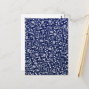 Carte Postale Bleu Nuit Bleu de Cobalt Blanc Notes de Musique Da
