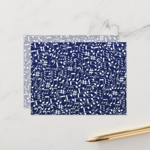 Carte Postale Bleu Nuit Bleu de Cobalt Blanc Notes de Musique Da