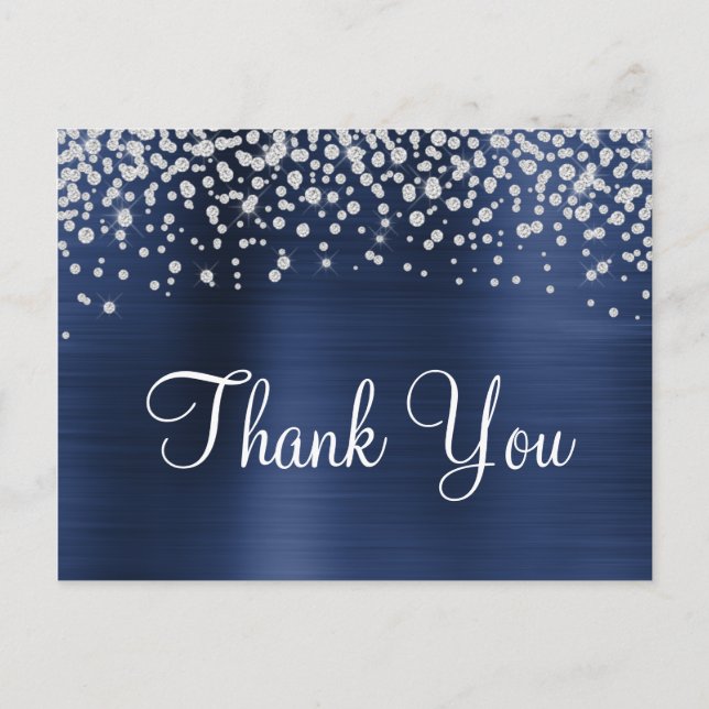 Carte Postale Bleu Nuit Papier Aluminium Diamant Confetti Merci (Devant)