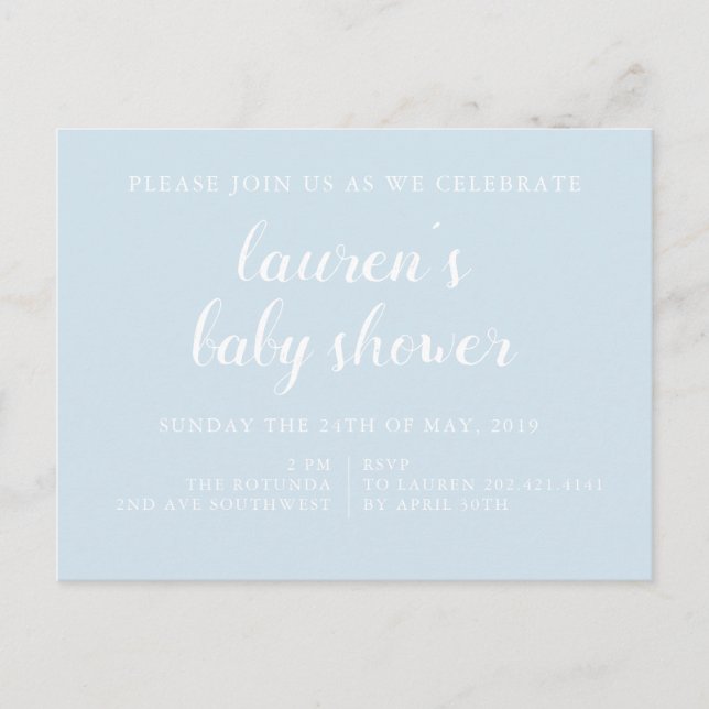 Carte Postale Bleu pâle | Invitation baby shower (Devant)