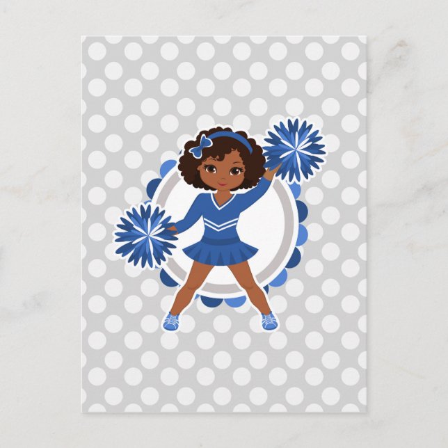 Carte Postale Bleu Pom-pom girl Africain Américain - Cute Cheer (Devant)