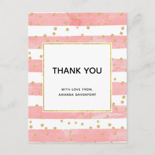 Carte Postale Bleu rose avec Gold Confetti Merci