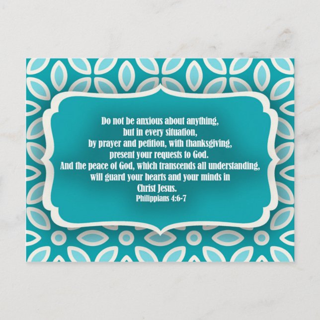 Carte Postale Bleu Turquoise Bible Flore Verse Encouragement (Devant)