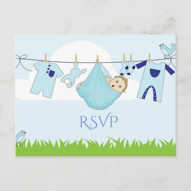 Carte postale Bleu Vert Baby shower Garçon RSVP (Devant)
