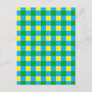 Carte Postale Bleu Vert Jaune Carreau Vichy Motif à carreaux Des