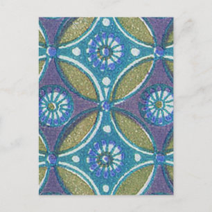Carte Postale Bleu vert Rustique Boho Motif circulaire géométriq