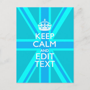Carte Postale Bleu vibrant Aqua Gardez votre calme Texte Union J