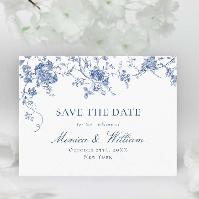 Carte Postale Bleu victorien Français Mariage floral Enregistrer (Créateur téléchargé)