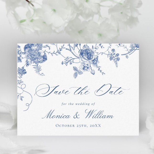 Carte Postale Bleu victorien Mariage de jardin français Enregist (Créateur téléchargé)