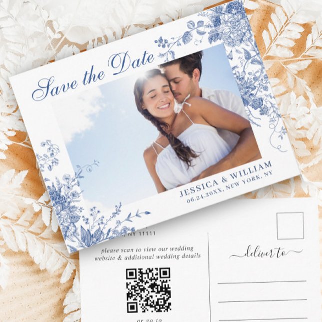 Carte Postale Bleu victorien Mariage de jardin français Enregist (Créateur téléchargé)