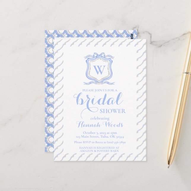 Carte Postale Bleu Wedgwood Monogramme Blason Grandmillénaire (Devant/Arrière en situation)