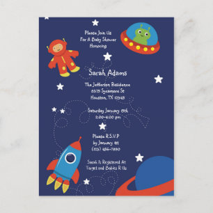 Carte postale bleue de baby shower d'UFO d'espace
