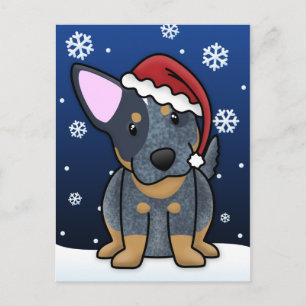 Carte postale bleue de Noël de Kawaii Heeler