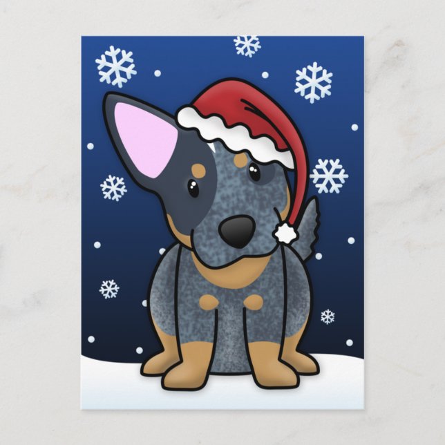Carte postale bleue de Noël de Kawaii Heeler (Devant)