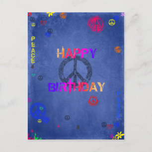 Carte postale bleue Hippie Joyeuse Anniversaire