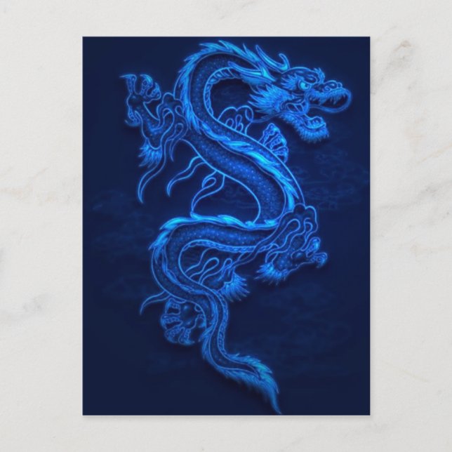 CARTE POSTALE BLEUE JAPONAISE NEON DRAGON (Devant)