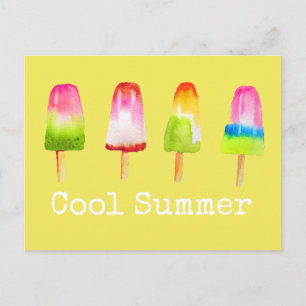 Carte Postale Bloc de glace Popsicle Eté aquarelle mignonne