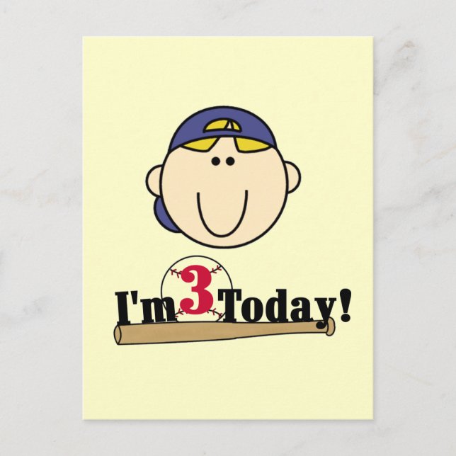 Carte Postale Blond Boy Baseball 3e anniversaire (Devant)