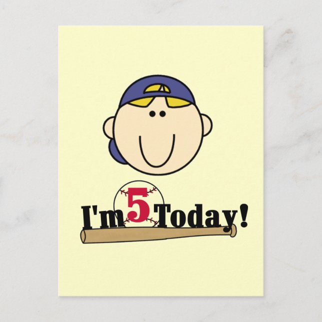 Carte Postale Blond Boy Baseball 5e anniversaire (Devant)