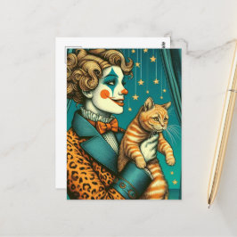 Carte Postale Blond Circus Clown et Ginger Kitty