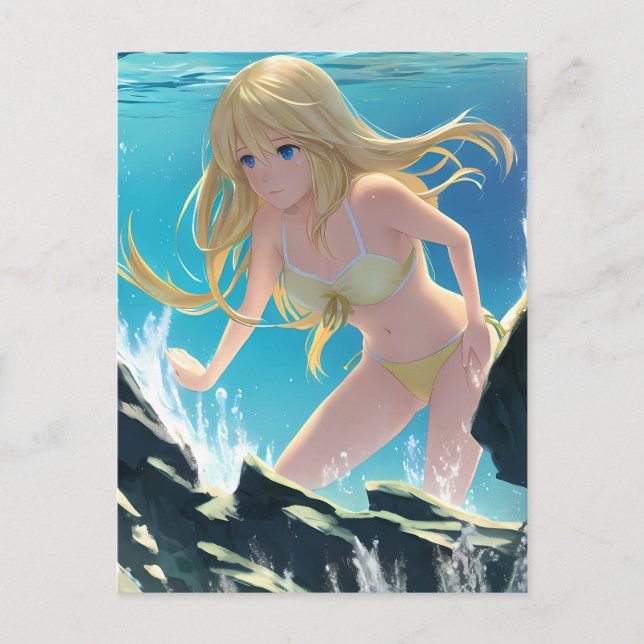 Carte Postale Blond dans un projet photo sous-marin en bikini (Devant)