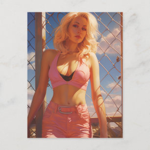 Carte Postale Blonde en rose