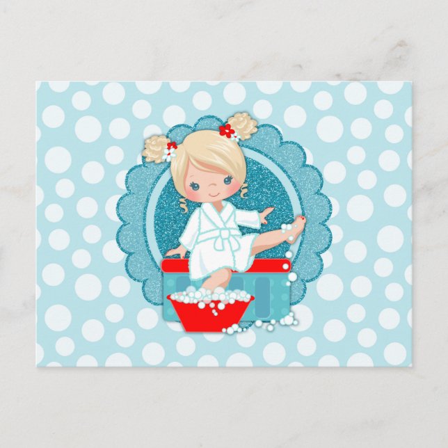 Carte Postale Blonde fille Spa bulles Turquoise Rouge Blanc (Devant)