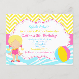 Carte Postale Blonde Girl Pool Party Bash Party