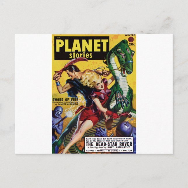Carte Postale Blonde héroïque fait un Dinosaure (Devant)