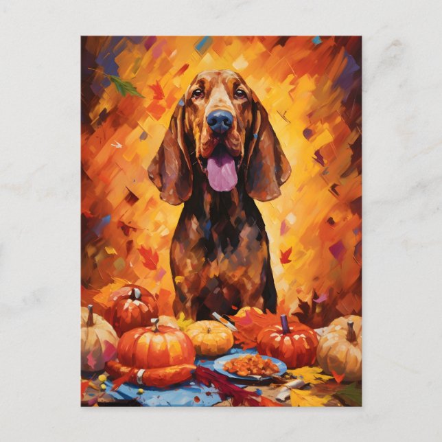 Carte Postale Bloodhound automne Action de grâce  (Devant)