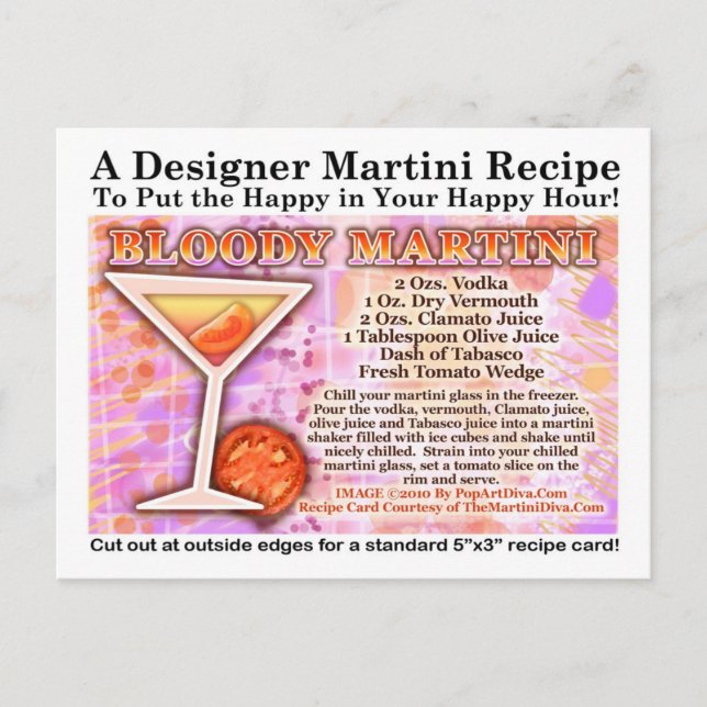 Carte postale Bloody Martini Recette (Devant)