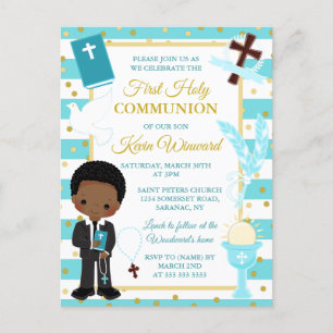 Carte Postale Blue African American Boy First Holy Communion