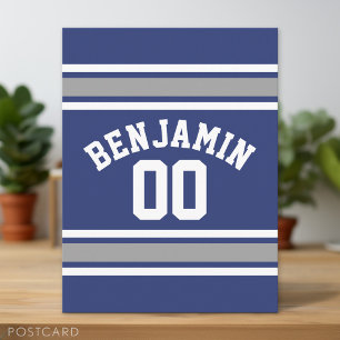 Carte Postale Blue and Silver Sports Jersey Nom personnalisé Num