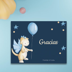 Carte Postale Blue Baby Dragon Merci espagnol Baby shower