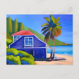 Carte Postale Blue Beach House et Palm Tree | Maintenir le conta