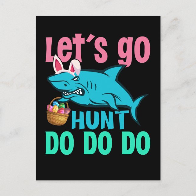 Carte Postale Blue Bunny Oreilles requin Chasse aux oeufs de Pâq (Devant)